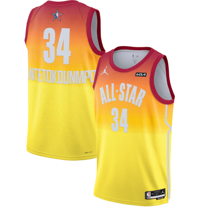 Men's 2023 All-Star #34 Giannis Antetokounmpo Orange Game Swingman Stitched Basketball Jersey